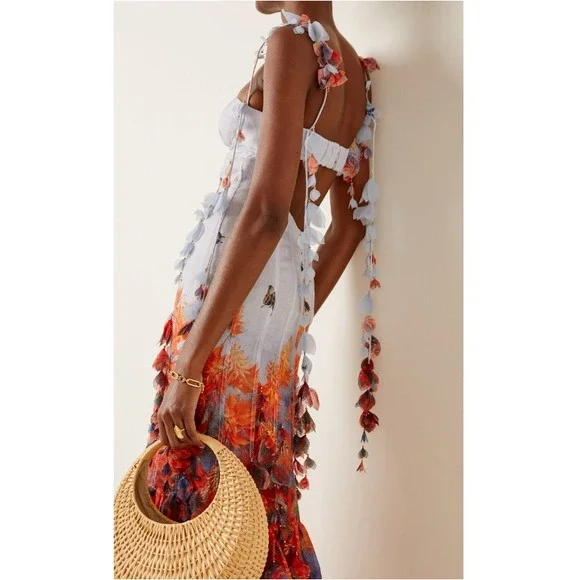 Zimmermann Wild Flower Botanica Petal Printed Linen-Silk Midi Dress Size 3 NWT - Picture 2 of 16